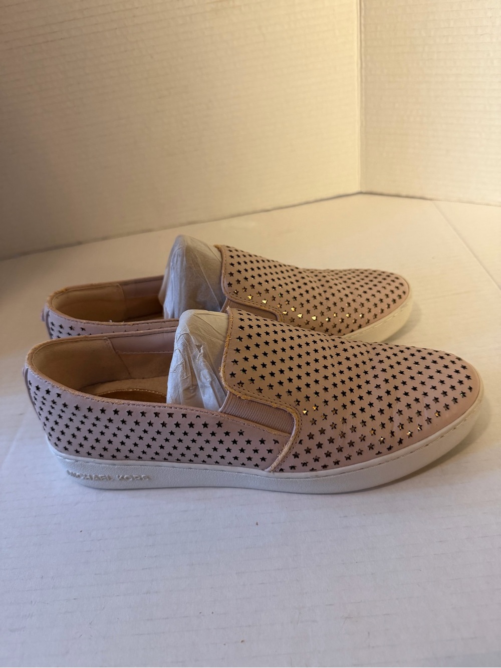 Michael Kors Women's Blush Pink Star-Perforated Slip-On Sneakers 9